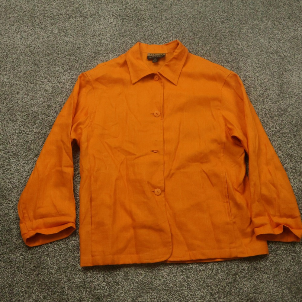 FINITY Naturals jacket womens 14 Linen Orange Button Down‎ pockets beach bright